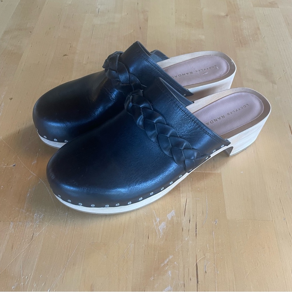 LOEFFLER RANDALL Polina Black Leather Braided Clog Wood BLACK Size 7.5